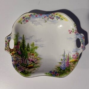 Vintage Royal Albert fine china handled tray featuring the "Kentish Rockery"